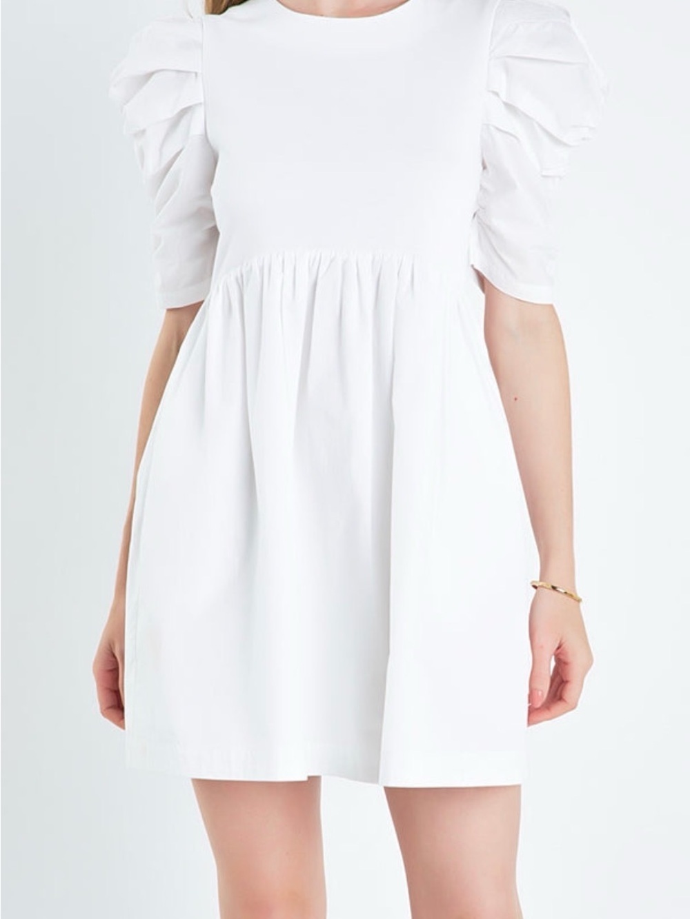 English Factory White Puff-Sleeve Mini Dress